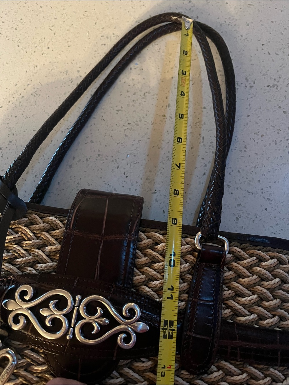 Brighton Beige Woven purse with Brown Leather Trim and Heart Charm - Picture 10 of 12